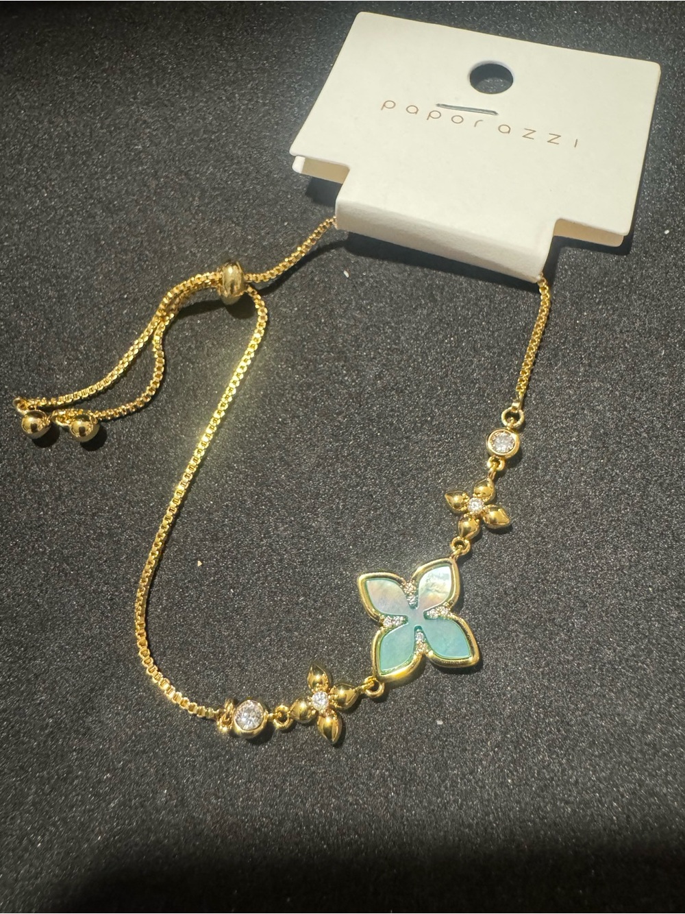 Sale in description Paparazzi Gold Adjustable Bracelet with Aqua Floral Charm